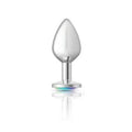 Cheeky Charms Silver Round Butt Plug w Clear Iridescent Jewel Large